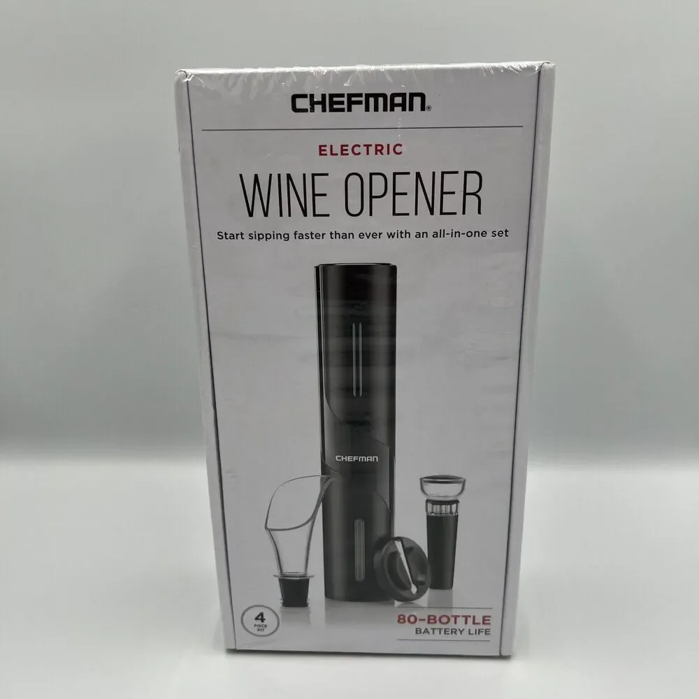 Chefman Electric Wine Opener 4 Piece Set Automatic Corkscrew Foil Cutter New Box